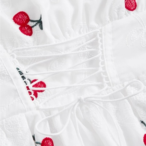 SHEIN Cherry Print Rushed Bust Dress - Picture 4 of 8